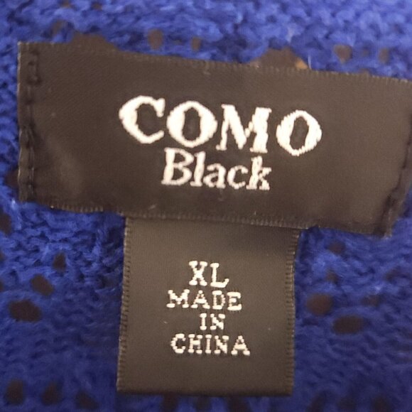Como Black Womens Royal Blue Open Knit Short Sleeve Sweater XL - Picture 4 of 6